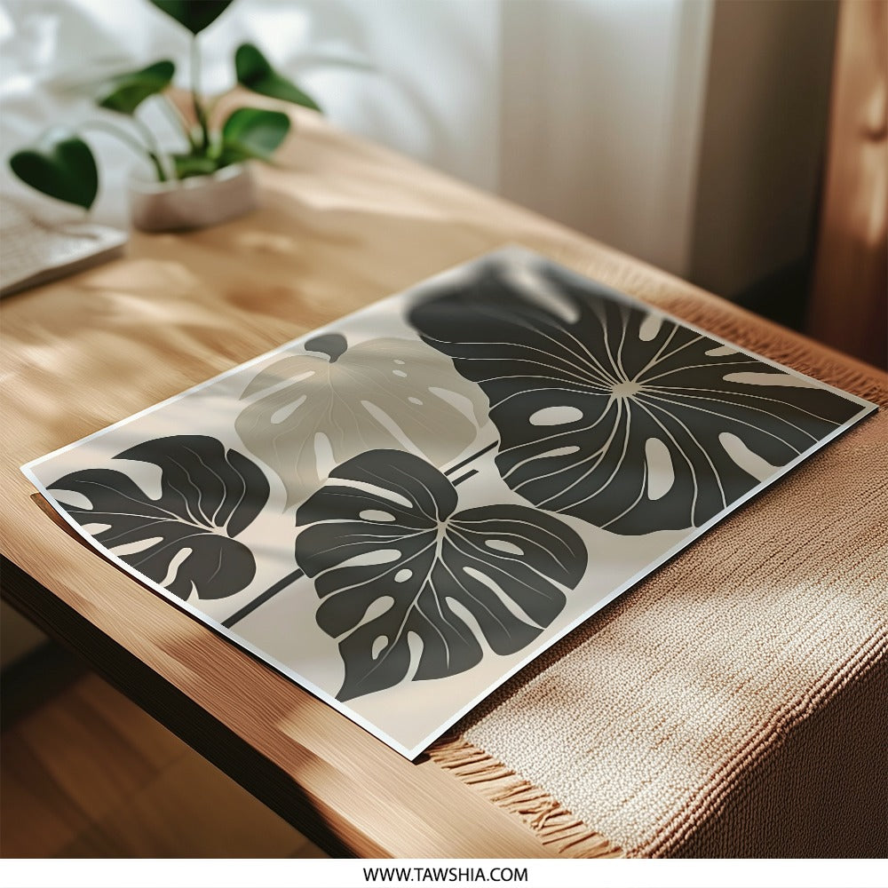 Monstera Photographic Print, Botanical Wall Decor, Tropical Leaf Art, Neutral Tone Print, Modern Home Decor, Minimalist Art Print - Tawshia