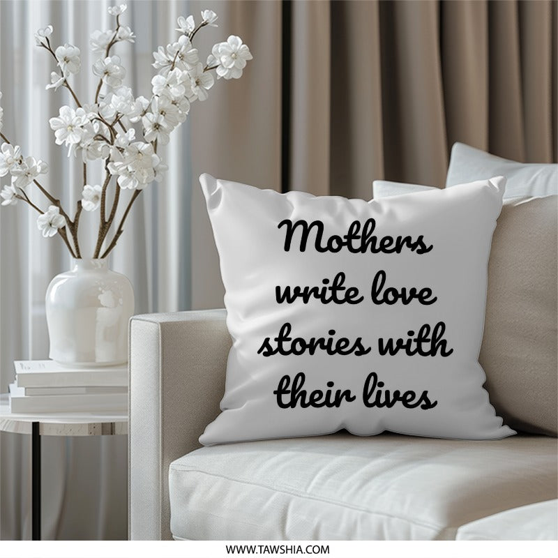 Mothers Love Stories Pillow, Mother's Day Pillow, Mom Gift Pillow, Inspirational Quote Pillow, Mothers Day Decor, Best Mom Gift - Tawshia