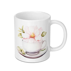 Floral Mug, Watercolor Flower, Tea Cup Design, Unique Coffee Mug, Gift Idea, Flower Lover, Delicate Mug, Pink Bloom, Garden Inspired - Tawshia