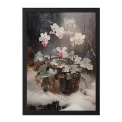 Pink Fairy Slippers Wall Art, Winter Floral Print, Snow Scene Artwork, Botanical Painting, Fine Art Print, Home Decor - Tawshia