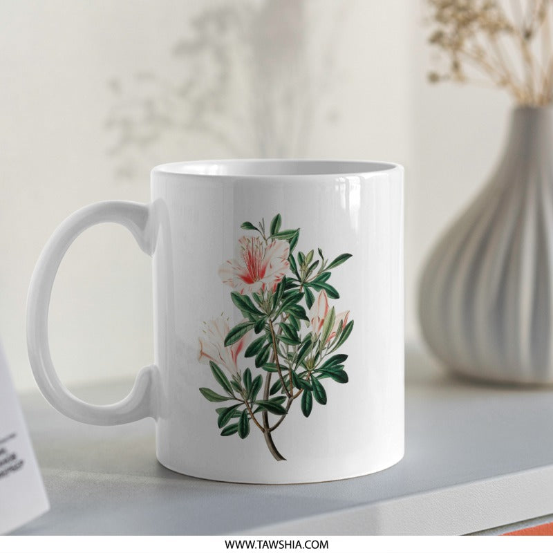 Floral Mug, Azalea Mug, Flower Mug, Botanical Mug, Vintage Style Mug, Tea Mug, Coffee Mug, Drinkware, Gift For Her, Spring Mug - Tawshia