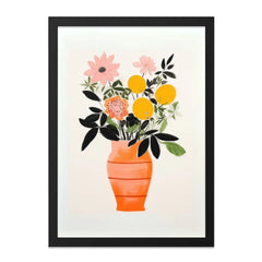Floral Wall Art, Orange Vase Print, Still Life Artwork, Modern Home Decor, Kitchen Wall Art, Flower and Fruit Print - Tawshia