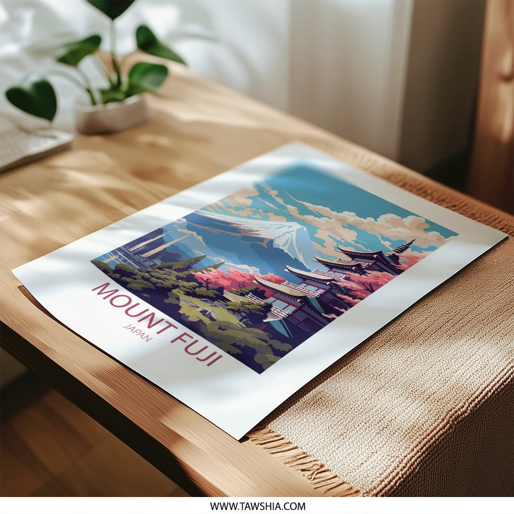 Mount Fuji Photographic Print, Japanese Pagoda Art, Japan Landscape Poster, Fuji Mountain Photo, Asian Wall Decor, Travel Photography - Tawshia