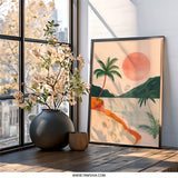 Tropical Beach Wall Art, Palm Tree Print, Sunset Seascape Poster, Coastal Home Decor, Island Vibes Artwork, Summer Getaway Scene - Tawshia