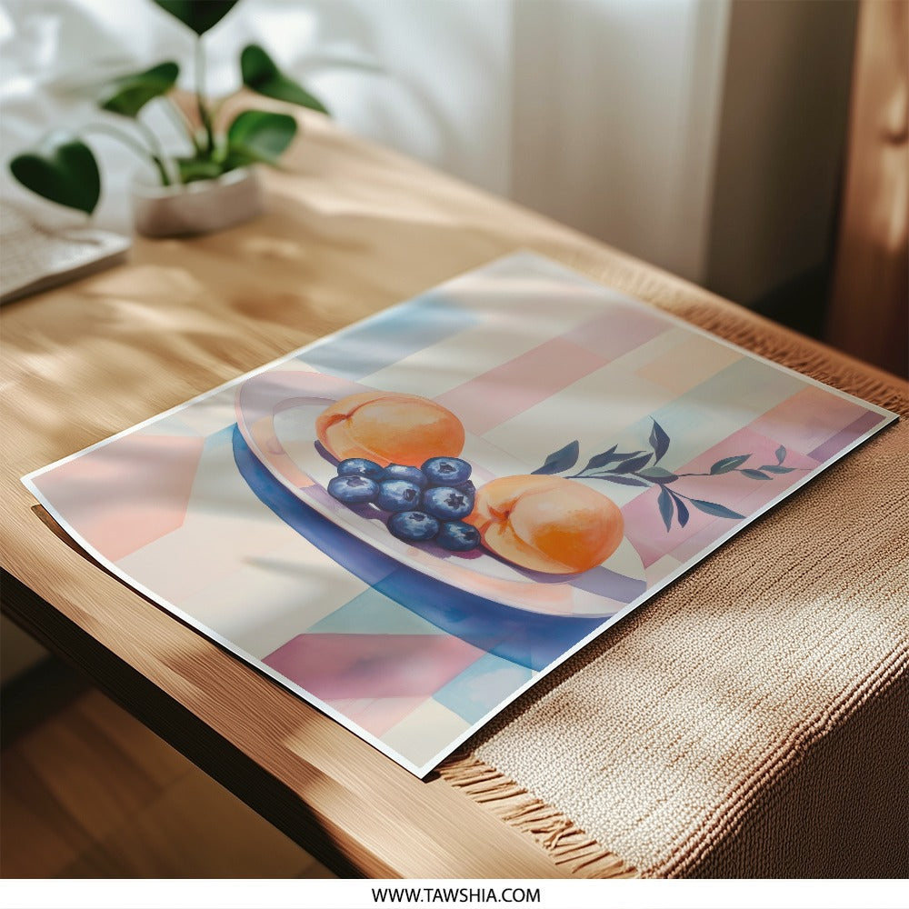 Peach Photographic Prints, Blueberry Art Prints, Fruit Wall Art, Kitchen Decor, Still Life Artwork, Fine Art Photography, Home Decor - Tawshia