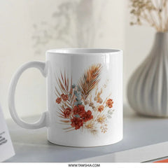Boho Floral Mug, Rustic Flower Coffee Cup, Autumn Bloom Mug, Botanical Drinkware, Farmhouse Decor Mug, Floral Lovers Gift Mug - Tawshia