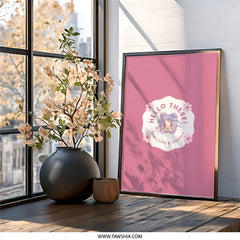 Cute Anime Wall Art, Hello There Print, Kawaii Decor, Stay Cute, Sparkly Art, Nursery Decor, Pink Wall Art, Manga Girl Art - Tawshia