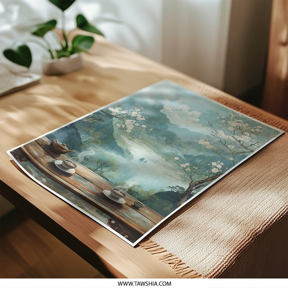 Serene Tea Photographic Print, Landscape Art Print, Mountain View, Asian Art, Home Decor, Wall Art, Gift Idea (136 characters) - Tawshia