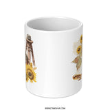 Vintage Camera Mug, Sunflower Coffee Cup, Photographer Gift, Rustic Photo Gear Tea Mug, Nature Lover Drinkware, Unique Gift for Camera Fan - Tawshia