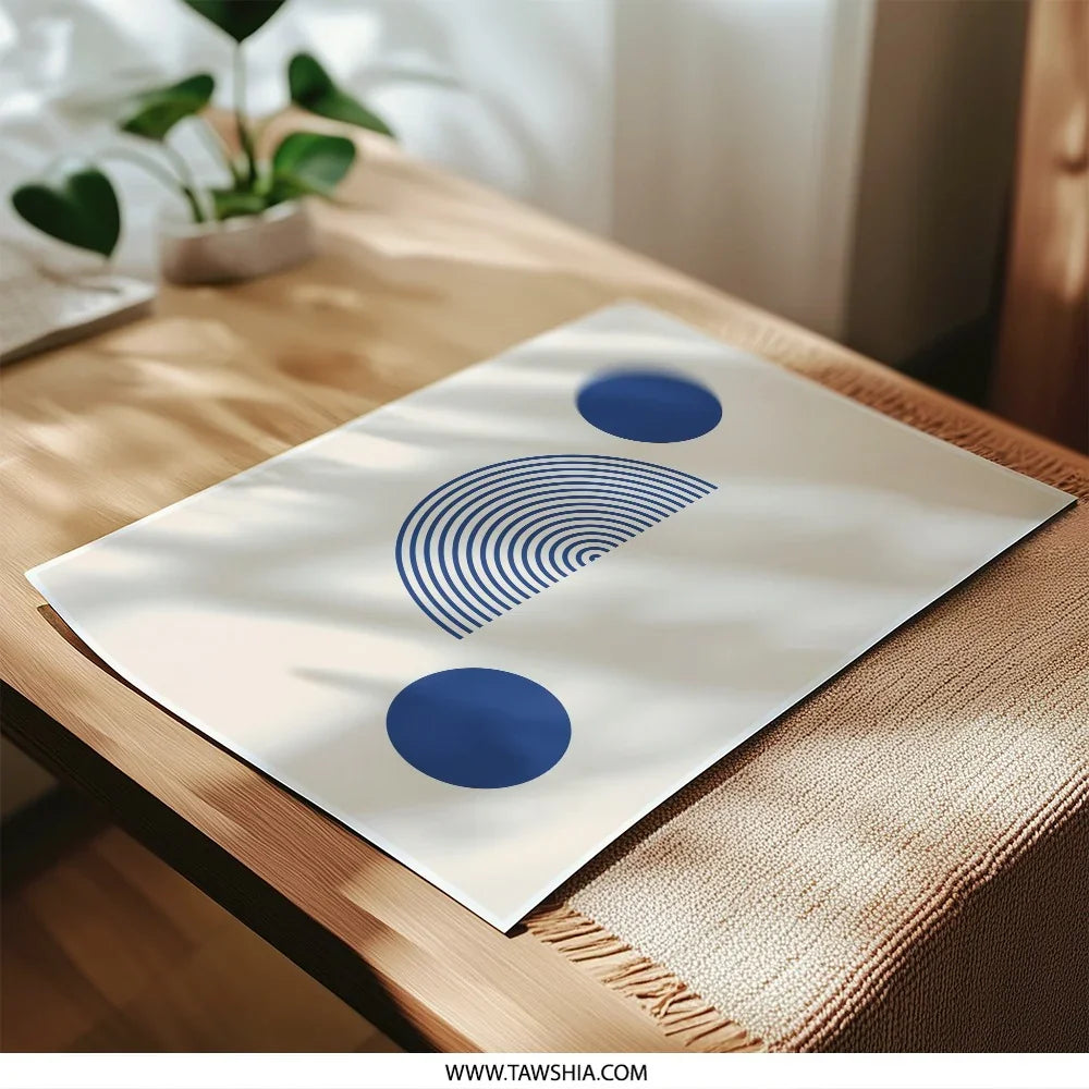 Abstract Photographic Print, Geometric Wall Art, Blue Circles and Lines, Modern Home Decor, Minimalist Art Print, Scandinavian Design - Tawshia