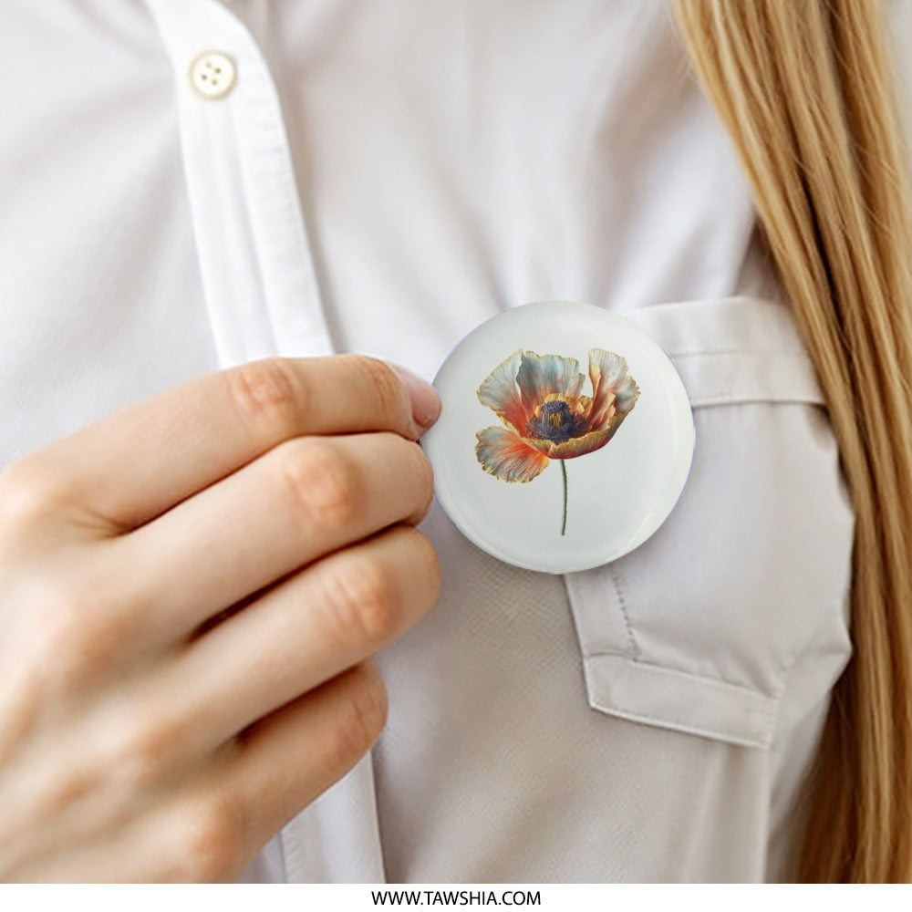 Poppy Pinback Button, Floral Button, Orange Flower Pin, Botanical Badge, Cute Pin, Gift Idea, Trendy Accessory, Plant Pinback Button - Tawshia