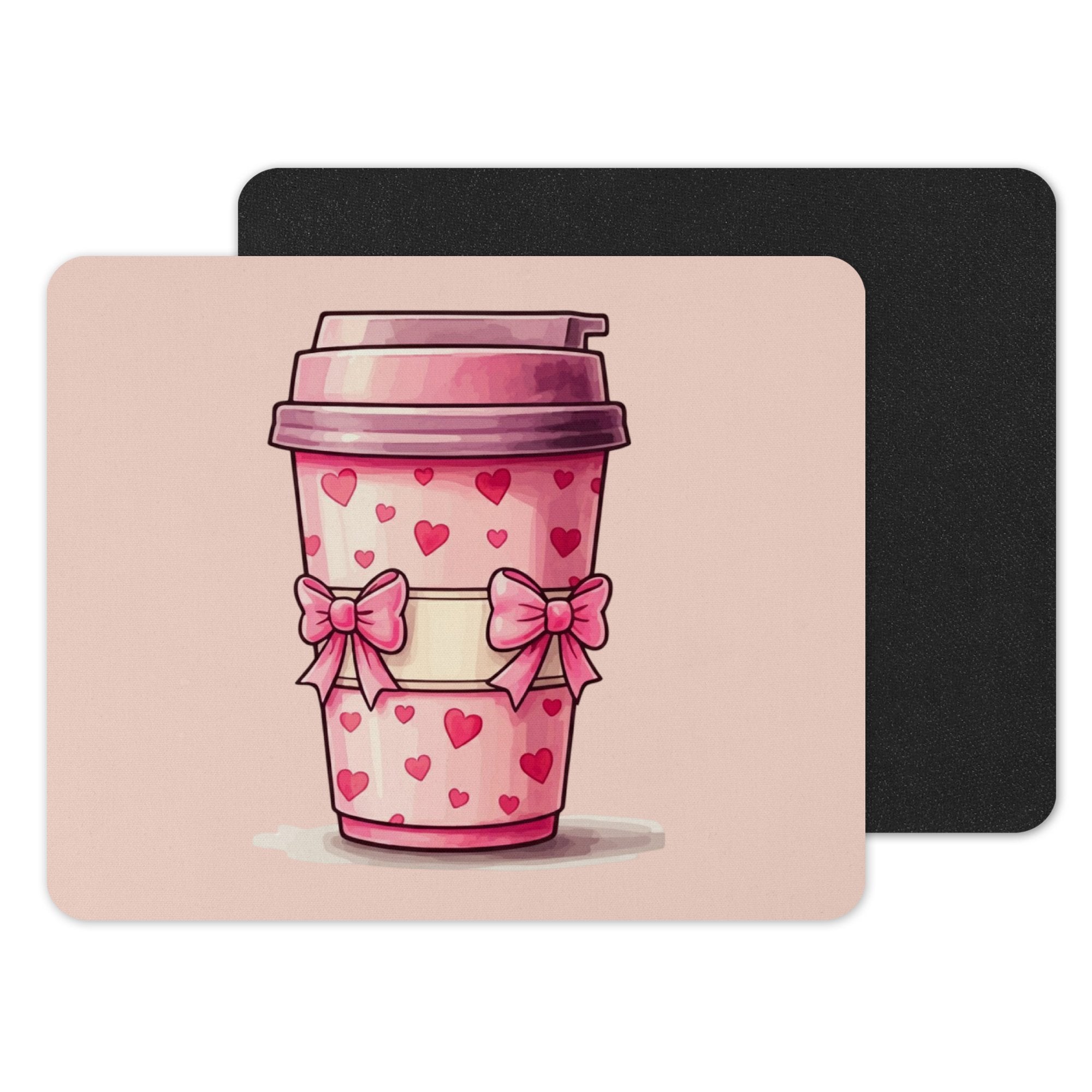 Cute Pink Coffee Cup with Hearts Mouse Pad product