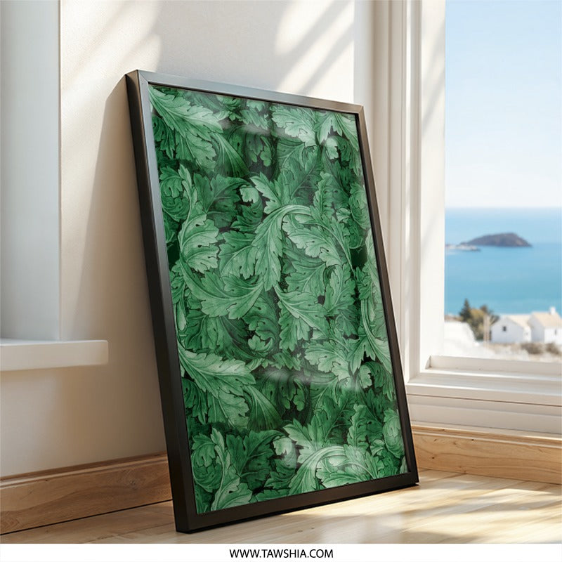 Emerald Leaves Wall Art, Elegant Greenery Print, Botanical Decor, Nature Inspired Artwork, Home Decor, Living Room Wall Art, Framed Wall Art - Tawshia