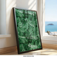 Emerald Leaves Wall Art, Elegant Greenery Print, Botanical Decor, Nature Inspired Artwork, Home Decor, Living Room Wall Art, Framed Wall Art - Tawshia