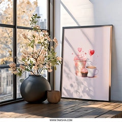 Cupcake and Coffee Wall Art, Watercolor Painting, Sweet Treats Print, Kitchen Decor, Valentine's Day Gift, Pink Food Art - Tawshia