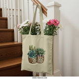 Succulent Tote Bag, Leopard Planter Art, Botanical Print Bag, Cactus Tote, Plant Lover Gift, Stylish Shopping Bag, Unique Design Tote Bag - Tawshia