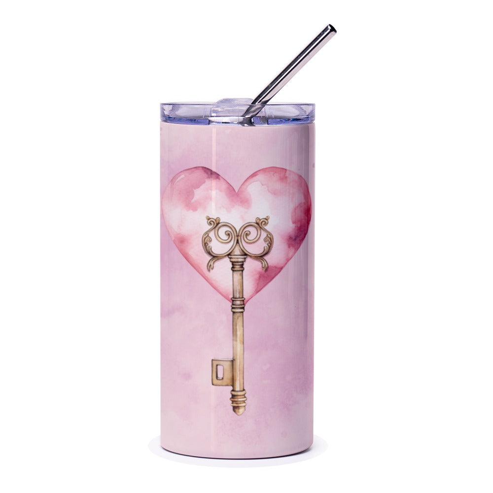 Key to My Heart Tumbler, Watercolor Heart Tumbler, Valentine's Day Gift, Romantic Gift Tumbler, Decorative Tumbler, Key to Love Tumbler - Tawshia