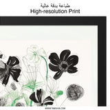 Black Floral Wall Art, Green Vase Print, Minimalist Flower Art, Modern Botanical Decor, Living Room Art, Housewarming Gift - Tawshia