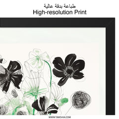 Black Floral Wall Art, Green Vase Print, Minimalist Flower Art, Modern Botanical Decor, Living Room Art, Housewarming Gift - Tawshia