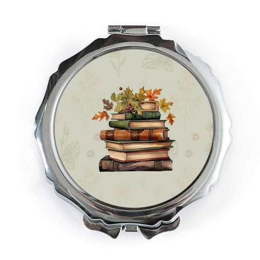 Book Stack Pocket Mirror, Autumn Leaves Compact Mirror, Book Lover Gift, Fall Pocket Mirror, Aesthetic Mirror, Reading Gift, Gifts for Her - Tawshia