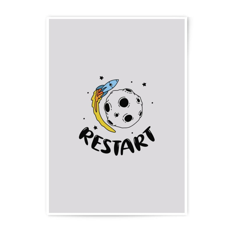 Restart Photographic Prints, Rocket Print, Moon Art, Space Theme Decor, Motivational Gift, Kids Room Decor, Unique Prints - Tawshia