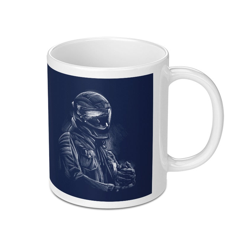 Cool Biker with Helmet Print White Ceramic Mug product type