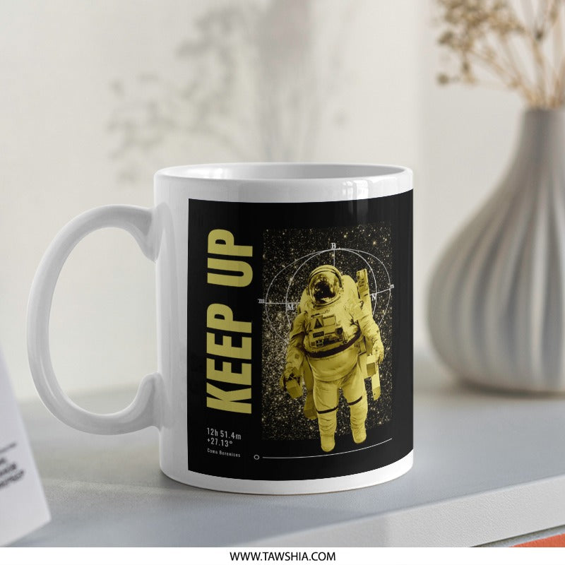 Keep Up Yellow Astronaut Graphic Design Mug product