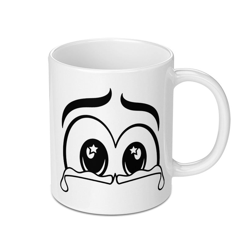 Crying Star Eyes Mug, Emoticon Coffee Mug, Funny Graphic Mug, Expressive Novelty Cup, Unique Cartoon Mug, Quirky Office Gift, Cute Mug - Tawshia