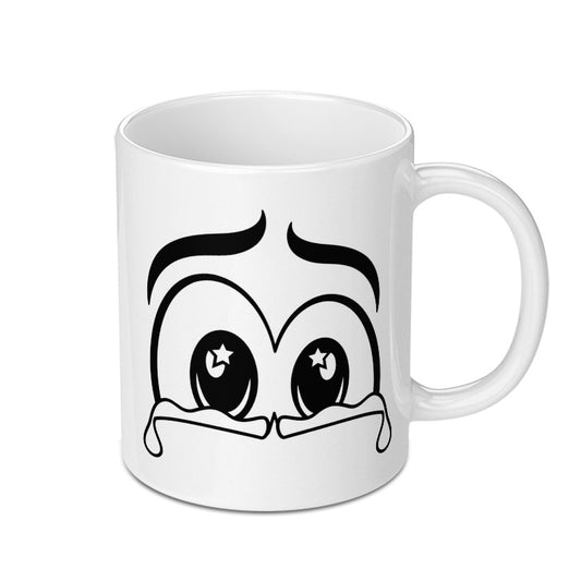 Crying Star Eyes Mug, Emoticon Coffee Mug, Funny Graphic Mug, Expressive Novelty Cup, Unique Cartoon Mug, Quirky Office Gift, Cute Mug - Tawshia