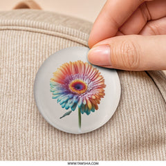 Rainbow Gerbera Daisy Pinback Button, Floral Art, Colorful Flower Pin, Unique Button, Botanical Gift, Statement Button, Trendy Accessories - Tawshia