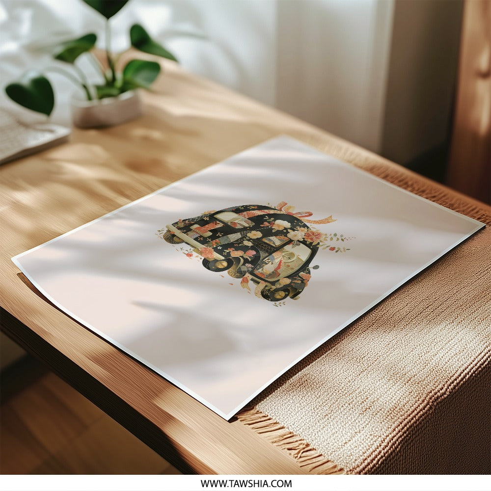 Floral Car Photographic Prints, Cute Car Art, Whimsical Vehicle Decor, Unique Wall Art, Car with Flowers Print - Tawshia
