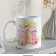 Watercolor Cake Mug, Lemon Cake Slice Coffee Mug, Dessert Lover Gift, Birthday Gift Idea, Foodie Mug, Cute Mug for Her, Pastry Mug - Tawshia