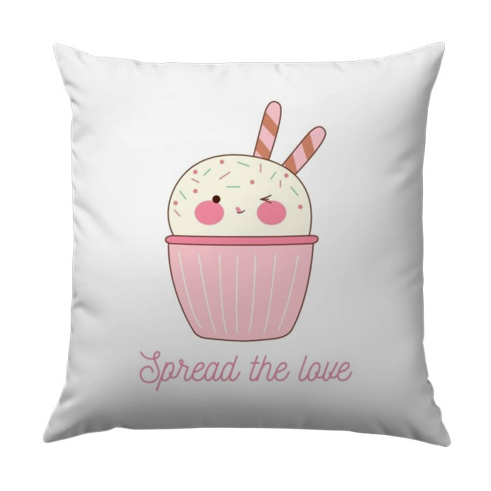 Cute Cupcake Pillow, Kawaii Dessert Throw Pillow, Spread the Love Decor, Whimsical Home Accent, Sweet Treat Cushion, Pastel Nursery Pillow - Tawshia