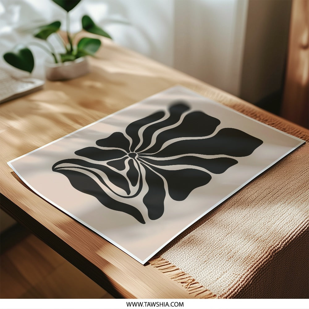 Abstract Flower Photographic Print, Botanical Wall Art, Modern Art Print, Home Decor, Minimalist Floral Print, Black and Beige Print - Tawshia