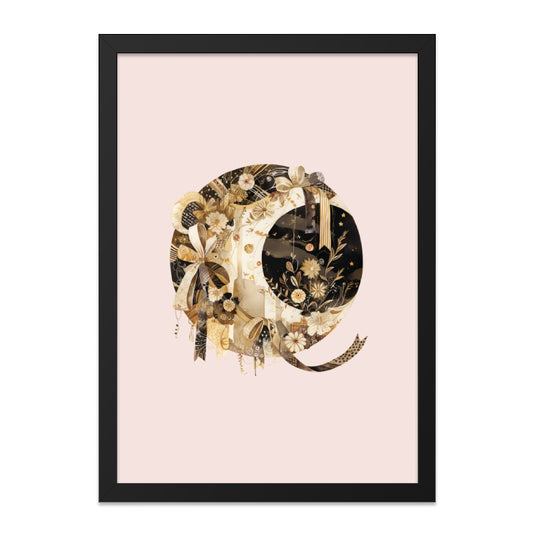 Floral Initial Q Wall Art, Letter Q Print, Botanical Alphabet Q Decor, Monogram Q Art, Elegant Personalized Gift, Black and Gold Design - Tawshia