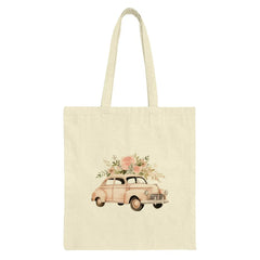 Vintage Car Tote Bag, Floral Car Art Tote, Classic Car Design, Retro Car Print, Unique Tote, Stylish Canvas Bag, Gift for Car Lovers - Tawshia