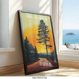 Sunset Road Wall Art, Pine Tree Print, Landscape Painting, Nature Wall Decor, Scenic Art Print, Modern Wall Art, Home Decor - Tawshia