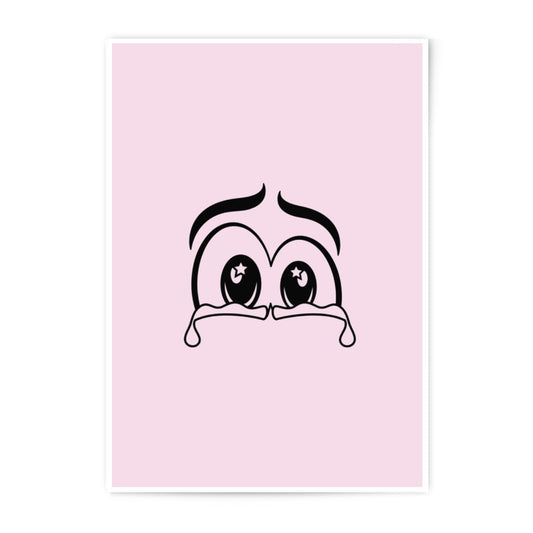 Crying Eyes Photographic Prints, Cartoon Art, Unique Home Decor, Expressive Wall Art, Pink Background, Minimalist Prints, Emotional - Tawshia