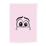 Crying Eyes Photographic Prints, Cartoon Art, Unique Home Decor, Expressive Wall Art, Pink Background, Minimalist Prints, Emotional - Tawshia
