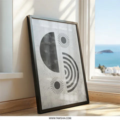 Abstract Geometric Wall Art, Boho Sun Print, Minimalist Art Decor, Modern Home Art, Black and White Artwork, Trendy Wall Hanging - Tawshia