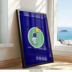 Cute Astronaut Wall Art, Starry Dreamer Decor, Space Explorer Print, Kids Room Art, Modern Home Decor, Whimsical Illustration - Tawshia