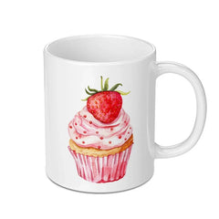 Strawberry Cupcake Mug, Watercolor Art Mug, Dessert Lover Gift, Foodie Mug, Cute Cupcake Mug, Cupcake Illustration Mug, Coffee Mug - Tawshia