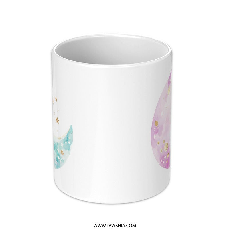 Watercolor Moon Mug, Celestial Coffee Cup, Stars Mug, Night Sky Mug, Dreamy Mug, Gift Idea, Unique Coffee Mug, Magical Mug, Pastel Colors SKU: MG10004209 - Tawshia