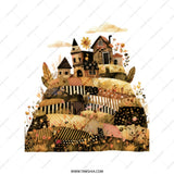 Whimsical Village Tote Bag, Fantasy Town Art, Hilltop Houses, Unique Design Bag, Everyday Tote, Stylish Handbag, Gift for Her - Tawshia