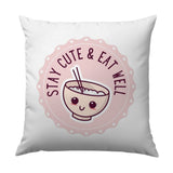 Stay Cute and Eat Well Pillow, Kawaii Food Home Decor, Cute Noodles Cushion, Asian Foodie Gift, Aesthetic Room Decor, Cartoon Bowl - Tawshia