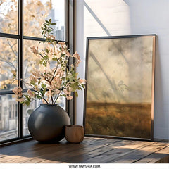 Abstract Landscape Wall Art, Rustic Field Painting, Atmospheric Art Print, Modern Farmhouse Decor, Neutral Tones Art - Tawshia