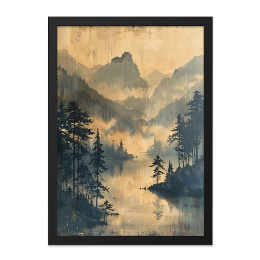 Mountain Lake Wall Art, Watercolor Landscape Print, Nature Scene Painting, Misty Forest Decor, Serene Artwork, Home Decor Wall Art - Tawshia