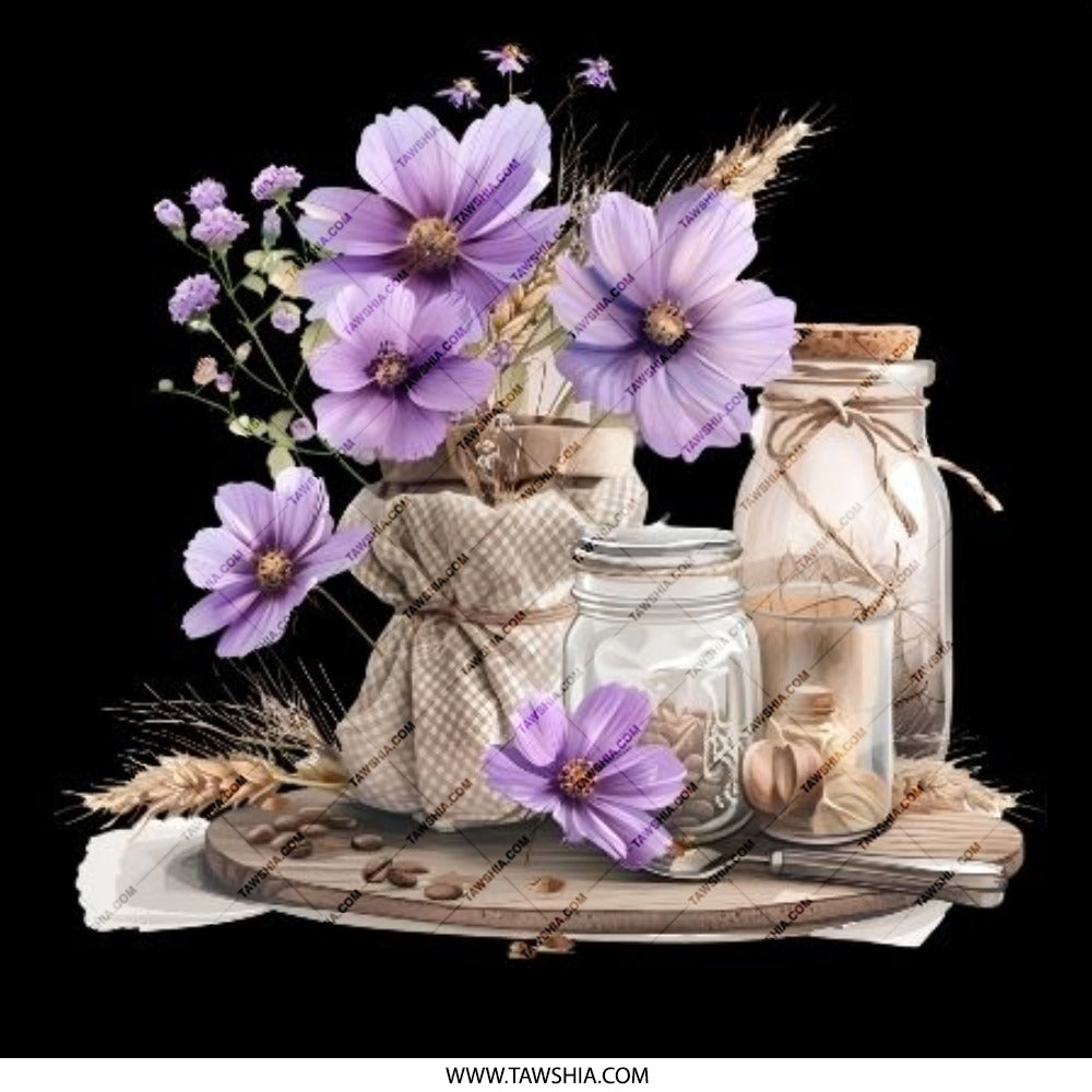 Purple Flower Pinback Button, Still Life Art Button, Coffee Beans Jars, Floral Button Badge, Unique Gift Idea, Gift for Her, Button Pin - Tawshia