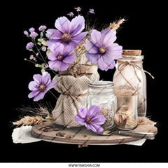 Purple Flower Pinback Button, Still Life Art Button, Coffee Beans Jars, Floral Button Badge, Unique Gift Idea, Gift for Her, Button Pin - Tawshia