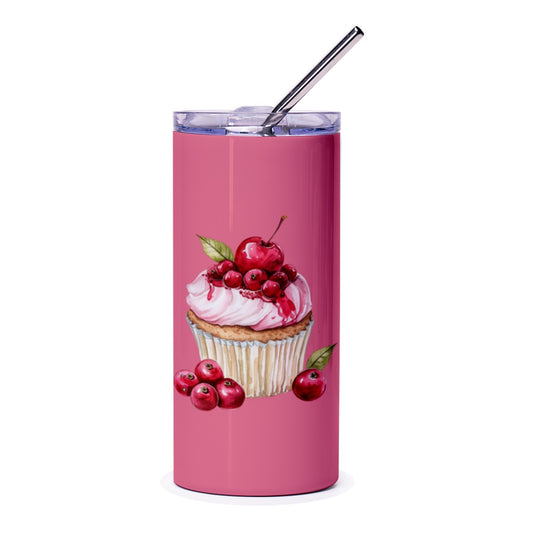 Cherry Cupcake Tumbler, Pink Drinkware, Delicious Dessert Tumbler, Sweet Treat Tumbler, Birthday Gift Idea - Tawshia
